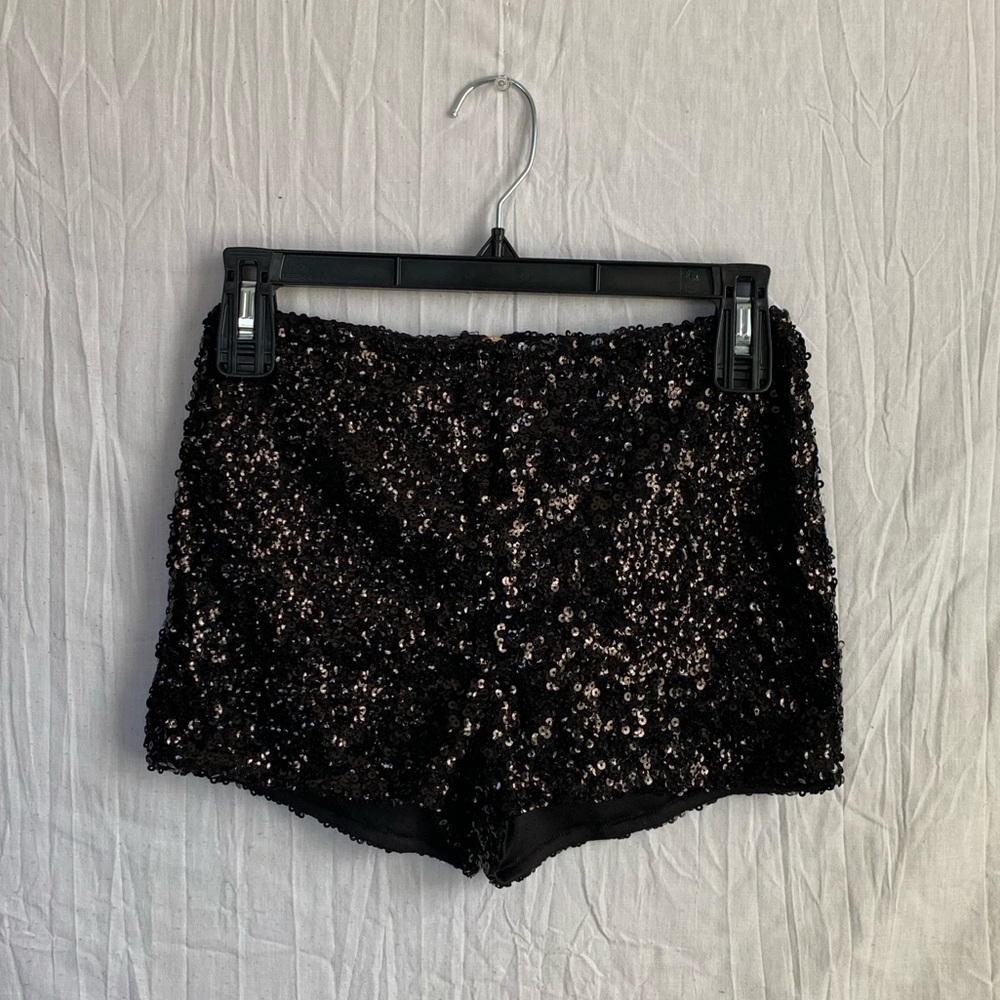 Charlotte Russe Black Sequin High Waisted Mini Shorts Sz S